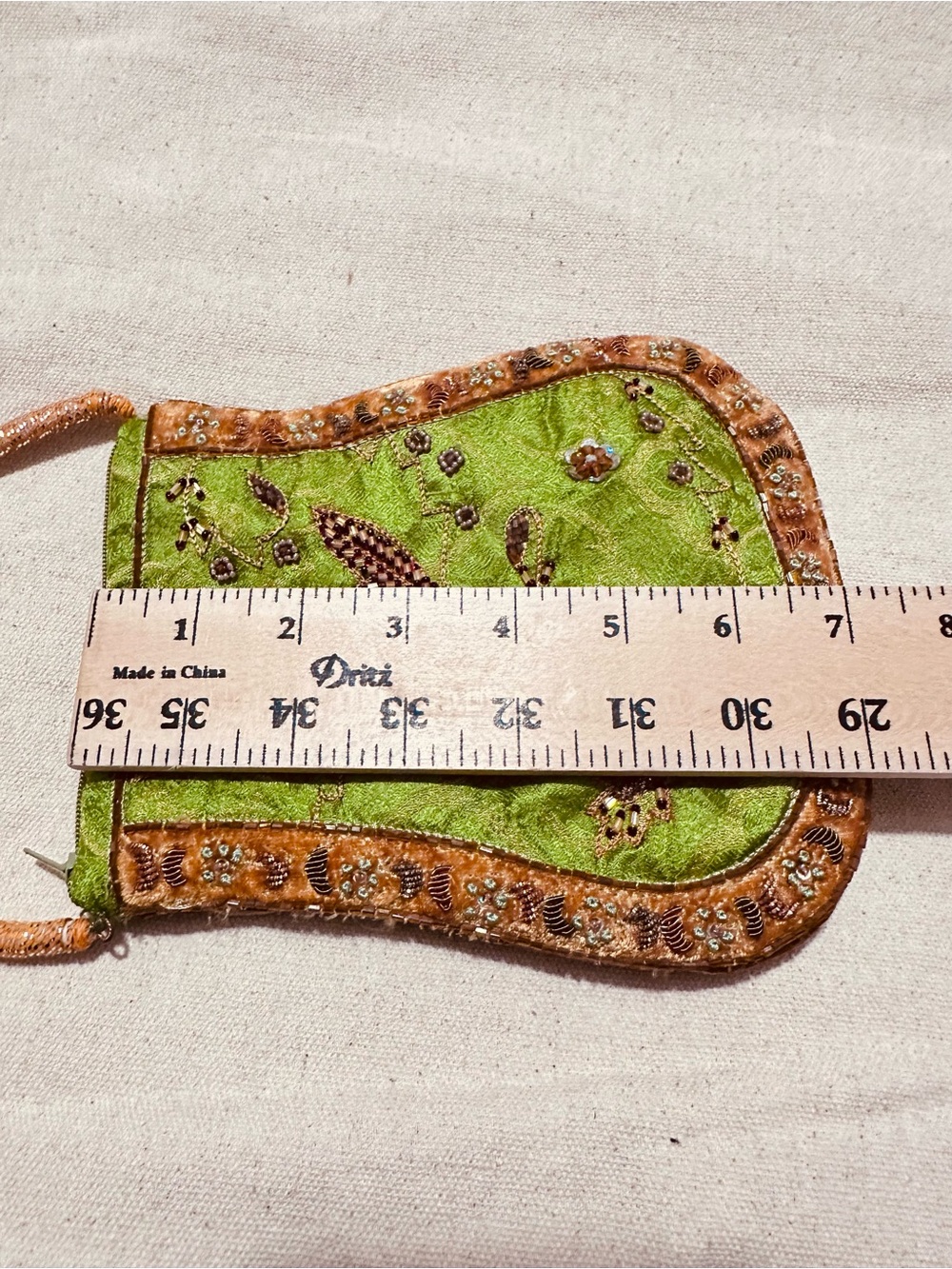 Vintage | Bag | Embroidered Green & Orange Beaded Handle Top-Handle Bag - Picture 5 of 9